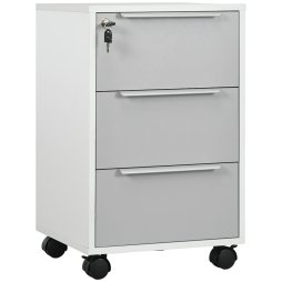 HOMCOM 3-Drawer Lockable Filing Cabinet, File Cabinet on Wheels, Mobile Office Storage Drawers for Home Office, Bedroom and Living Room