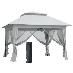 Outsunny 3.6 x 3.6 m Pop up Gazebo with Netting and Wheeled Carry Bag, UPF50+ Height Adjustable Party Tent Instant Canopy Sun Shade Shelter, Light Grey