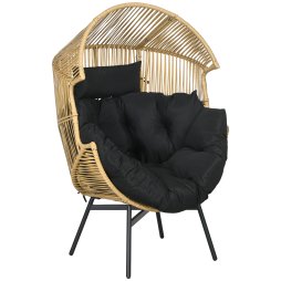 Outsunny Garden Egg Chair with 14cm Thick Seat Cushion, PE Rattan Leisure Chair with Comfortable Headrest, Adjustable Feet, Steel Frame, Sand