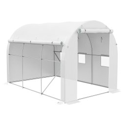 Outsunny 3 x 2 m Polytunnel Greenhouse with Zipped Roll-up Door and Mesh Windows, Walk-in Greenhouse with PE Cover and Galvanised Steel Frame, White