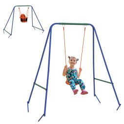 Outsunny 2 In 1 Nursery Swing for Toddlers, Kids, Garden Swing Set with Comfortable Seats, Safety Belt for Indoor, Outdoor Play - Blue and Orange
