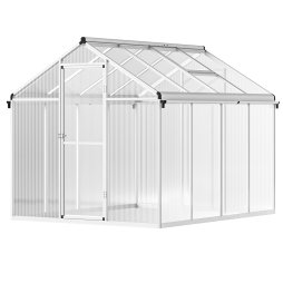 Outsunny 6 x 8ft Polycarbonate Greenhouse with Rain Gutters, Large Walk-In Green House with Door and Window, Garden Plants Grow House with Aluminium Frame and Foundation