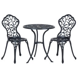 Outsunny 3 Pcs Aluminium Bistro Set Garden Furniture Dining Table Chairs Antique Outdoor Seat Patio Seater Black