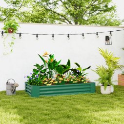Outsunny Galvanised Raised Garden Bed, 180 x 90 x 30cm Raised Bed with Reinforcing Bars, Outdoor Raised Planter with Open Bottom for Vegetables, Flowers, Herbs, Green