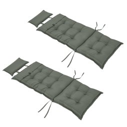 Outsunny Set of 2 Garden Chair Cushion Seat, 120L x 50W x 9D cm High Back Dining Chair Padded Patio Chair with Pillow for Indoor and Outdoor Use, Dark Grey