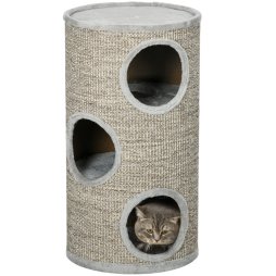 PawHut Cat Barrel Kitten Tree Tower for Indoor Cats, Cat Climbing Frame, Covered in Sisal, Cosy Platform - Light Grey