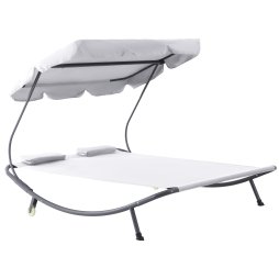 Outsunny Double Sun Lounger with Adjustable Detachable Canopy, Portable Garden Daybed for 2 with Wheels, Outdoor Sunbed Hammock with 2 Pillows, 220 KG Max. Load, White