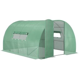 Outsunny Large Polytunnel Walk In Greenhouse, Plant Gardening Tunnel Green House with Metal Hinged Door, Galvanised Steel Frame & Mesh Windows, Green (3 x 4 m)