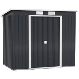 Outsunny 7 x 4ft Lean to Garden Shed with Foundation Kit, Double Door and Vents, Outdoor Metal Storage Shed for Equipment Tools, Dark Grey