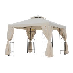 Outsunny 3 x 3 m Garden Gazebo Double Roof Marquee Patio Wedding Party Tent Canopy Shelter with Sidewalls (Beige)