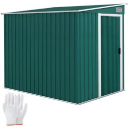 Outsunny 7 x 5ft Galvanised Metal Garden Shed with Foundation, Lean to Shed, Tool Storage House with Sliding Doors, 2 Vents, Adjustable Shelves and Hooks, Green