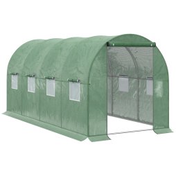 Outsunny Walk-in Polytunnel Greenhouse, Outdoor Garden Tunnel Greenhouse Tent with Zipped Roll-Up Door and 8 Mesh Windows, 4 x 2M
