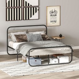 HOMCOM 5ft King Size Bed Frame, Industrial Style Metal Platform Bed Frame with Under Bed Storage, No Box Spring Needed, Easy Assembly, Grey