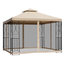Outsunny 3 m x 3 m Garden Gazebo, Double Roof Outdoor Gazebo Canopy Shelter with Netting, Solid Steel Frame for Garden, Lawn, Backyard and Deck