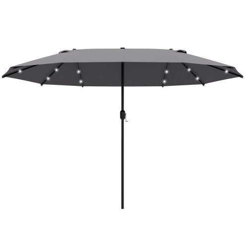 Outsunny 4.4m Double-Sided Sun Umbrella Garden Parasol Patio Sun Shade Outdoor with LED Solar Light, NO BASE INCLUDED, Dark Grey