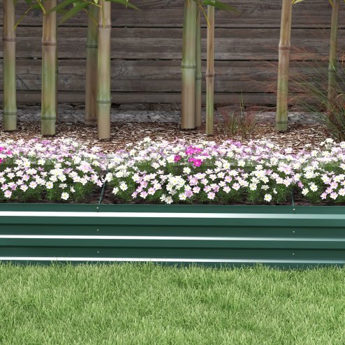 Outsunny Galvanised Raised Bed for Garden, Rectangular Outdoor Elevated Planter Box with Safety Edging and Open Bottom for Growing Flowers, Herbs and Vegetables, 240 x 60 cm, Green