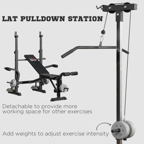 HOMCOM Adjustable Weight Bench with Pulley System, Incline Bench Press Set with Squat Rack, Leg Developer, Butterfly and Weight Storage, for Home Gym Full Body Workout