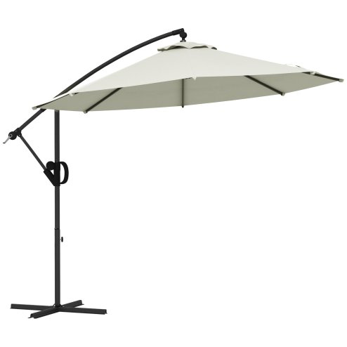 Outsunny 3(m) Cantilever Parasol with Cross Base, Banana Parasol with Crank Handle, Tilt and 8 Ribs, Round Hanging Patio Umbrella for Outdoor Pool, Garden, Balcony, Cream