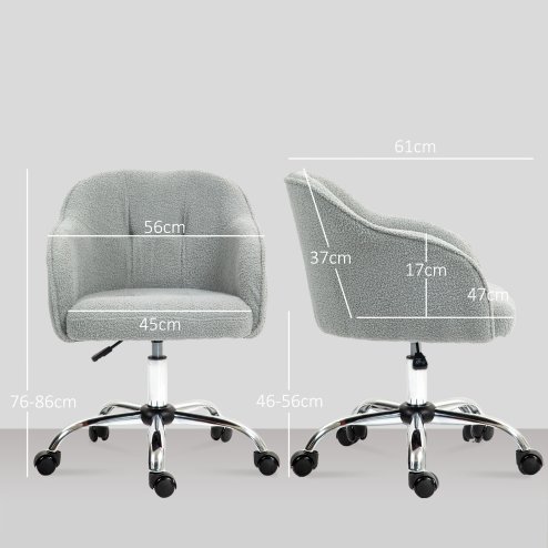 HOMCOM Office Chair, Teddy Fleece Swivel Computer Desk Chair, Makeup Vanity Seat with Adjustable Height for Home Study Bedroom, Grey