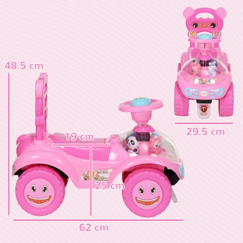 AIYAPLAY Ride on Car, Push Along Toy, Toddler Car Foot to Floor with Under Seat Storage, Anti-Over-Backwards Device, Horn, Music, Light, for 18-36 Months, Pink