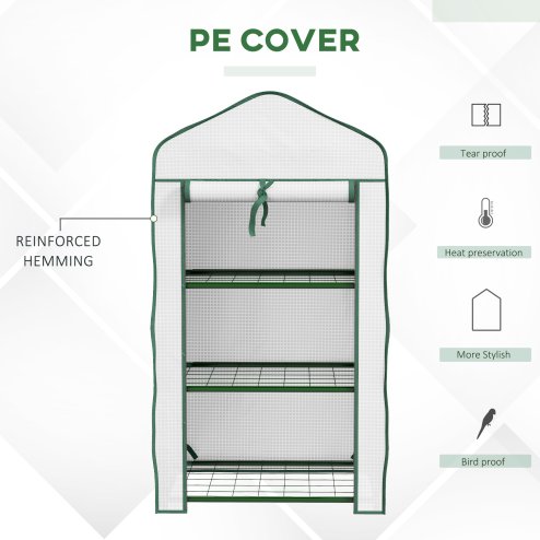 Outsunny 3 Tier Mini Greenhouse with Reinforced PE Cover, Portable Indoor Outdoor Greenhouse with Roll-up Door and Wire Shelves, 127H x 59W x 39D cm, White