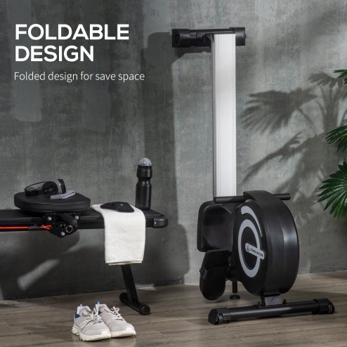 HOMCOM Folding Rowing Machine, 8-Level Magnetic Rower Machine with LCD Monitor, Wheels and Aluminium Railway, for Home Gym Cardio Training