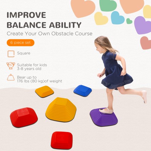 AIYAPLAY Balance Stepping Stones for Kids, 6-Piece Non-Slip Stackable River Stones, Obstacle Courses for Balance and Motor Skills, Indoor Outdoor Sensory Toy Gift for Ages 3-8 Years
