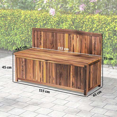 Outsunny Garden Arch Wood Bench Outdoor Storage Box Garden Furniture Chair 115L x 45W x 75Hcm, Brown