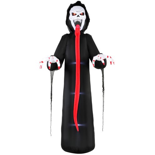 Outsunny 10 FT Halloween Inflatable Skeleton, Scary Halloween Decoration, Inflatable Giant Long Tongue Skeleton Blow Up Decoration with Built-in LED Lights for Yard Garden Indoor Outdoor Decor