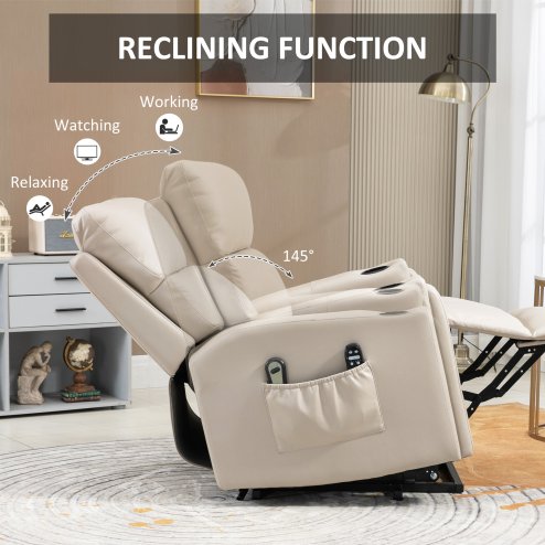 HOMCOM Riser and Recliner Chair for the Elderly, Electric Microfibre Upholstered Lift Chair with Vibration Massage and Heat, Quick Assembly, Remote Control, Cup Holders, Side Pockets, Beige