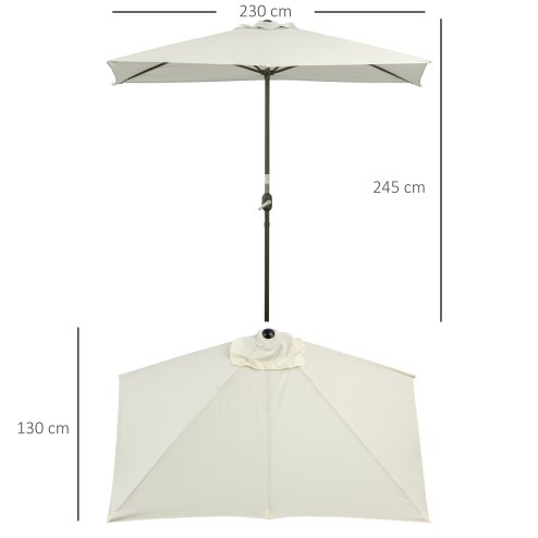 Outsunny Balcony Half Parasol Semi Round Umbrella Patio Crank Handle (2.3 m, Beige)- NO BASE INCLUDED