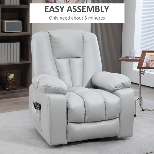 HOMCOM Riser and Recliner Chair for the Elderly, Quick Assembly, Lift Chair with Vibration Massage, Remote Control, Side Pockets, Pocket Spring, Cup Holder, Light Grey
