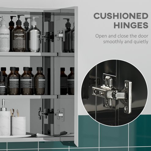 kleankin Bathroom Mirror Cabinet, Stainless Steel Wall-Mounted Bathroom Storage Cabinet with 2 Hinged Doors and Shelves for Laundry Room, 54W x 60Hcm, Silver