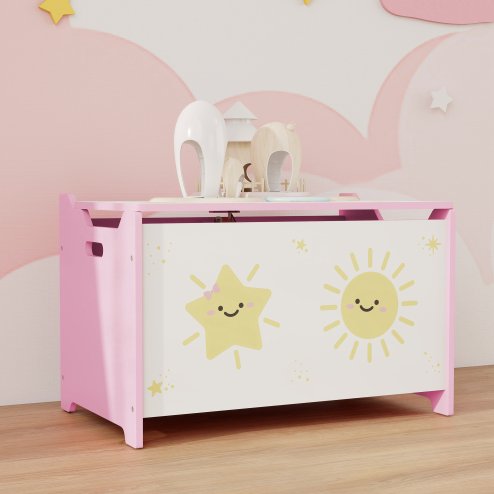 AIYAPLAY Toy Box with Lid, Toy Chest with Safety Hinges for Kids Boys Girls, Kids Storage Box for Living Room, Playroom, Nursery, Bedroom, Pink