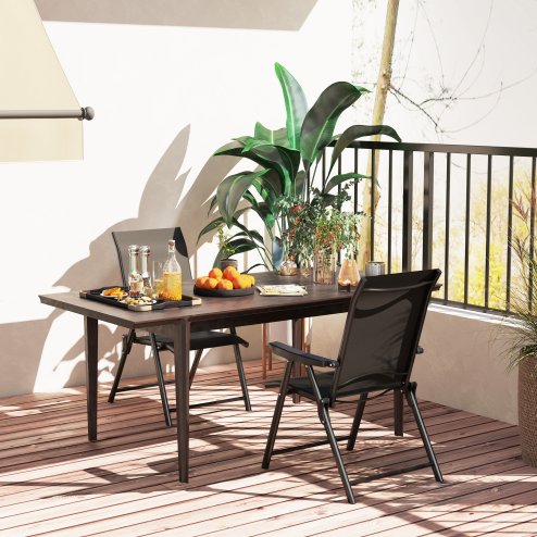 Outsunny Set of 2 Folding Chair, Garden Chair Set with Breathable Mesh Back and Seat, Outdoor Camping Chairs with Armrests, Steel Frame for Deck Balcony, Black