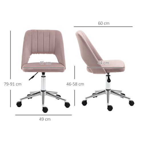 Vinsetto Mid Back Office Chair, Velvet Fabric Swivel Scallop Shape Computer Desk Chair for Home Study Bedroom, Pink
