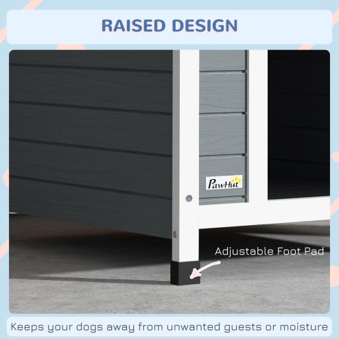 PawHut Wooden Dog House Outdoor, Dog Kennel with Removable Floor, Elevated Pet Shelter, Anti-Corrosion Wood, for Small Medium Dogs, 82H x 75W x 88Dcm - Grey