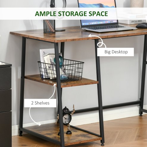 HOMCOM Computer Desk with Storage, Industrial Home Office Desk with 2 Tier Shelves and Steel Frame, Computer Table for Study Room