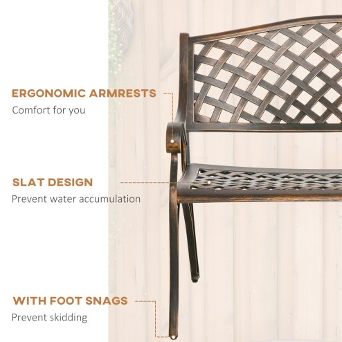 Outsunny Cast Aluminium Outdoor Garden Bench 2 Seater Antique Patio Porch Park Loveseat Chair, Bronze