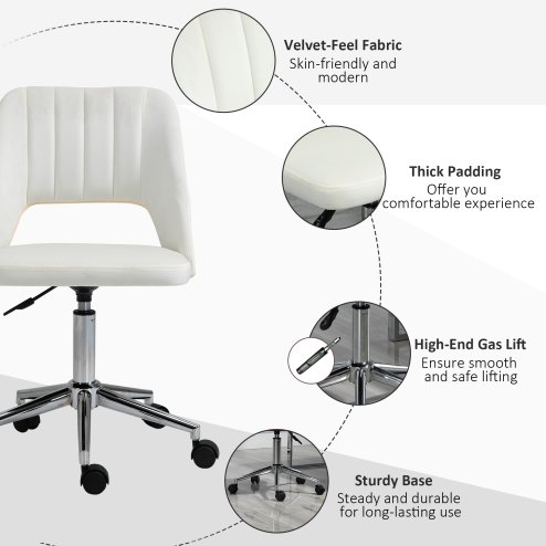 Vinsetto Mid Back Office Chair, Velvet Fabric Swivel Scallop Shape Computer Desk Chair for Home Study Bedroom, Cream White