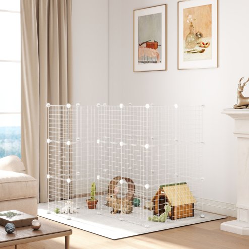 PawHut DIY Pet Playpen Metal Wire Fence Indoor Outdoor Rabbit Small Animals Cage 36 Panel Enclosure, White