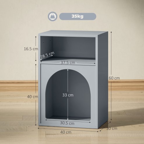 HOMCOM Bedside Table, Modern Bedside Cabinet with 2 Open Compartments and Unique Arch Design, Side Table for Living Room, Bedroom, Grey