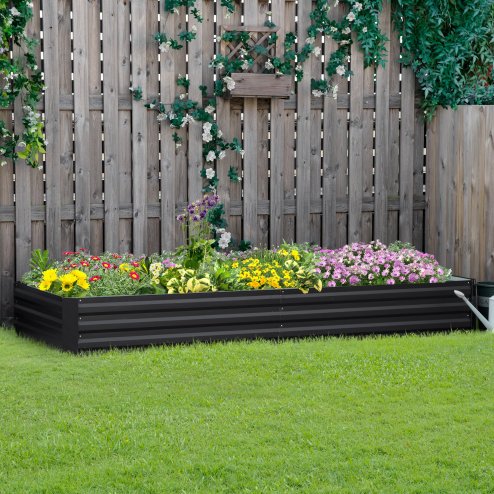 Outsunny 120 x 80cm/241L x 90.5cm Galvanised Raised Garden Bed, Metal Elevated Planter Box with Open Bottom, Outdoor Flower Pot for Growing Flowers, Herbs, Grey