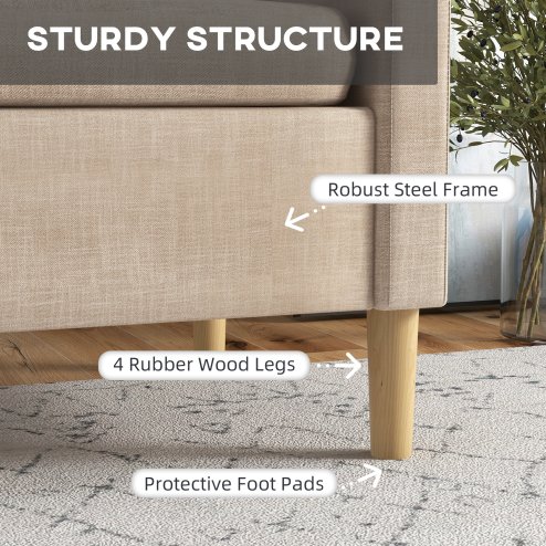 HOMCOM One Seater Sofa for Living Room, Modern Fabric Armchair with Wood Legs and 2 Pockets, Accent Chair for Bedroom and Home Office