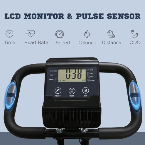 HOMCOM 2-in-1 Folding Exercise Bike, Foldable Stationary Bike with 8-Level Adjustable Magnetic Resistance, Arm Resistance Band, Pulse Sensor and LCD Monitor, Green