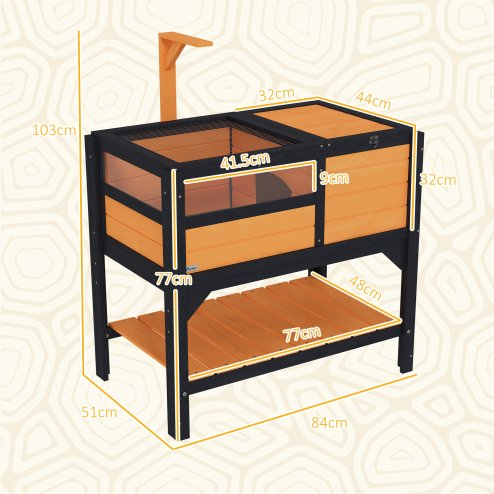 PawHut Tortoise House w/ Shelf, Small Pet Reptile Wooden House w/ Hide Shelter Den and Run, Lamp Holder, Tray, for Indoors, Outdoors - Yellow