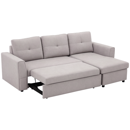 HOMCOM 3 Seater Sofa Bed, L Shaped Pull Out Sofa Bed with Storage, Convertible Click Clack Settee Sectional Sleeper Futon for Living Room, Office, Grey