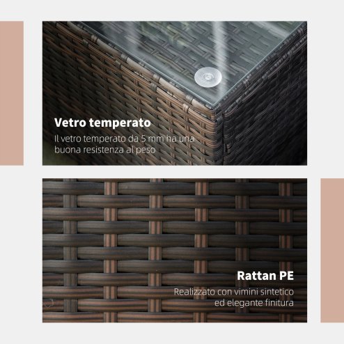 Outsunny PE Rattan Coffee Table, Rectangular Outdoor Coffee Table with Tempered Glass Top, 70 KG Capacity for Garden, Balcony, Terrace, Patio, Mixed Brown