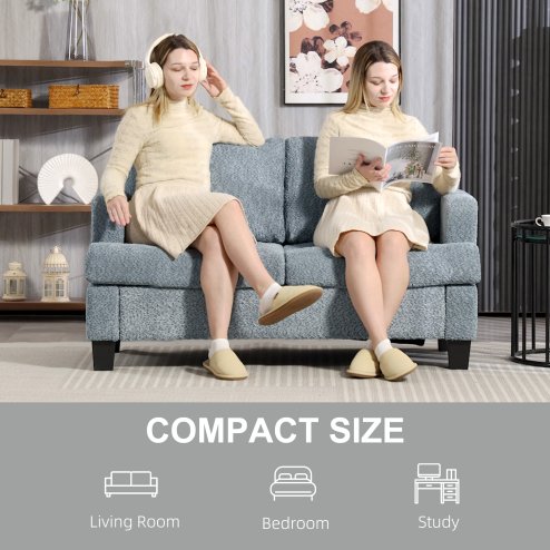 HOMCOM 2 Seater Sofa, Loveseat Sofa with Removable Back Cushions, Chenille Fabric Small Couch Settee with S-springs for Living Room, Bedroom, Home Office, Light Grey