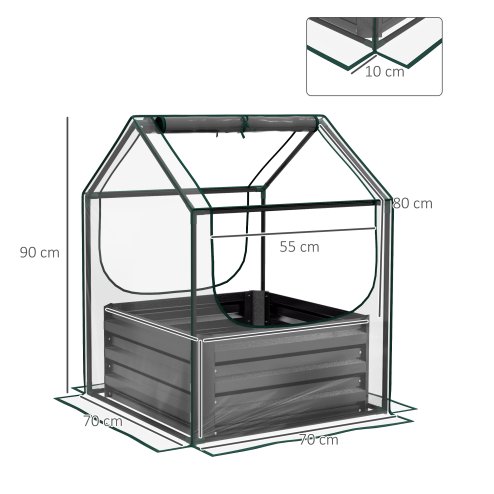 Outsunny Raised Garden Bed with Mini Greenhouse, Outdoor Metal Planter Box with Cover, for Herbs and Vegetables, Use for Patio, Garden, Balcony, Clear and Dark Grey
